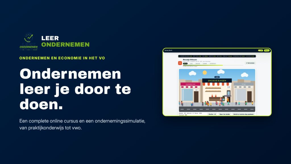 Voorkant van de presentatie: Ondernemen leer je door te doen